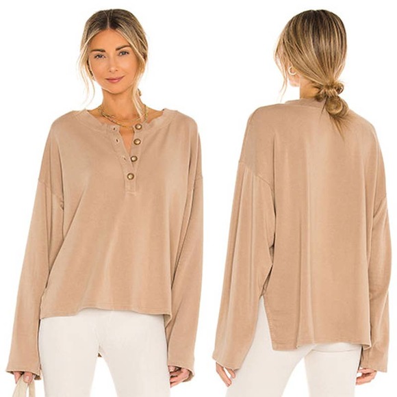 Lovers + Friends Sweaters - Lovers and Friends Hailey Henley Sweatshirt Brown